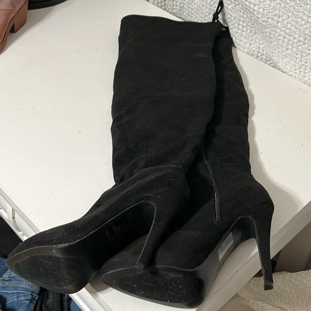 JC Womens Black Faux Suede Over The Knee Thigh High Stiletto Boots Size 7.5‎
